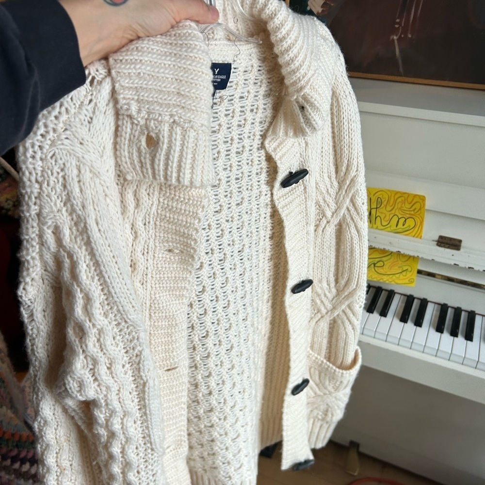 American Eagle Outfitters Cream Cable Knit Cardigan Sweater - Picture 14 of 14